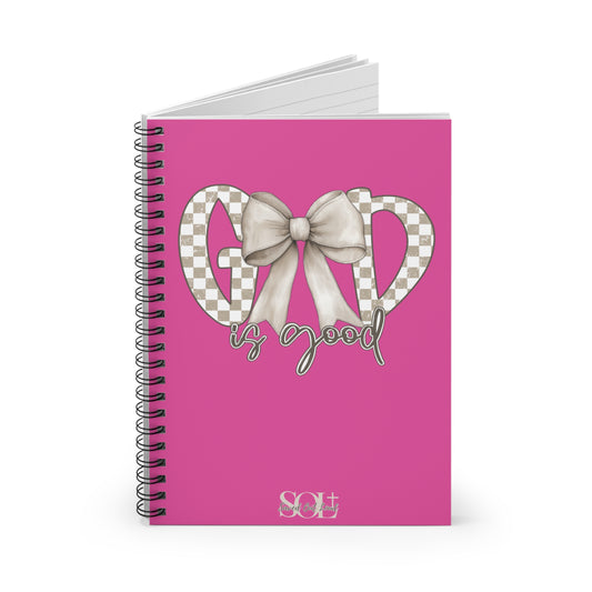 Saved Out Loud Christian Branded Inspirational Notebook- God is Good, Checkered Bow