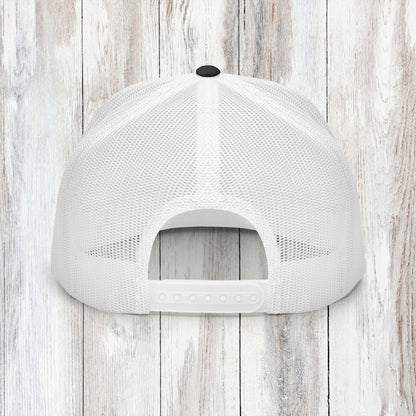 Saved Out Loud Christian Branded 5 Panel Trucker Cap with Embroidery- Black and White Logo