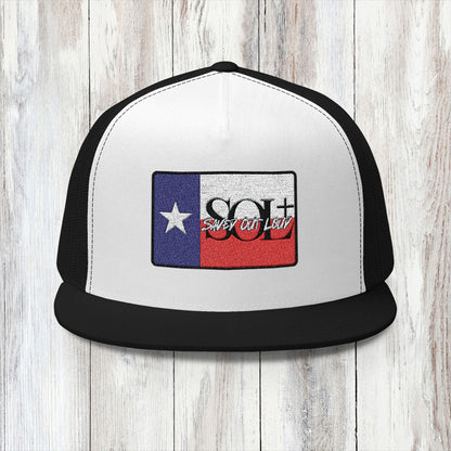 Saved Out Loud Christian Branded 5 Panel Trucker Cap with Embroidery- Texas Flag