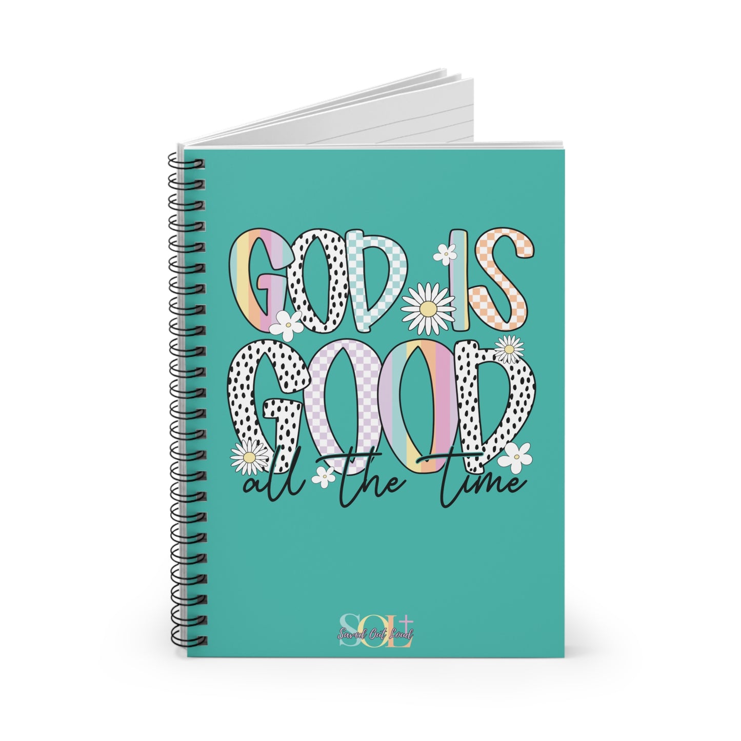 Saved Out Loud Christian Branded Inspirational Notebook- God is Good All the Time, Pastel Multi Pattern