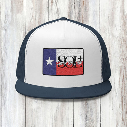 Saved Out Loud Christian Branded 5 Panel Trucker Cap with Embroidery- Texas Flag