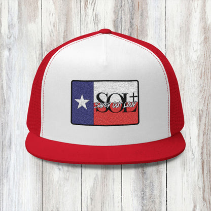 Saved Out Loud Christian Branded 5 Panel Trucker Cap with Embroidery- Texas Flag