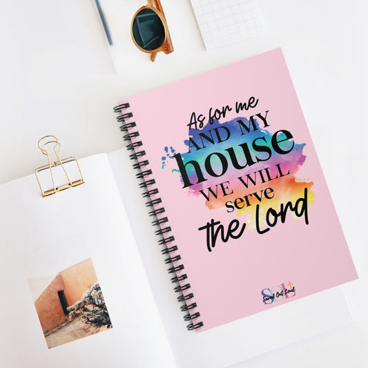 Saved Out Loud Christian Branded Inspirational Notebook- We Will Serve the Lord, Joshua, Rainbow Abstract