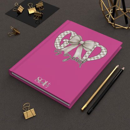 Saved Out Loud Christian Branded Inspirational Hardcover Notebook- God is Good, Checkered Bow