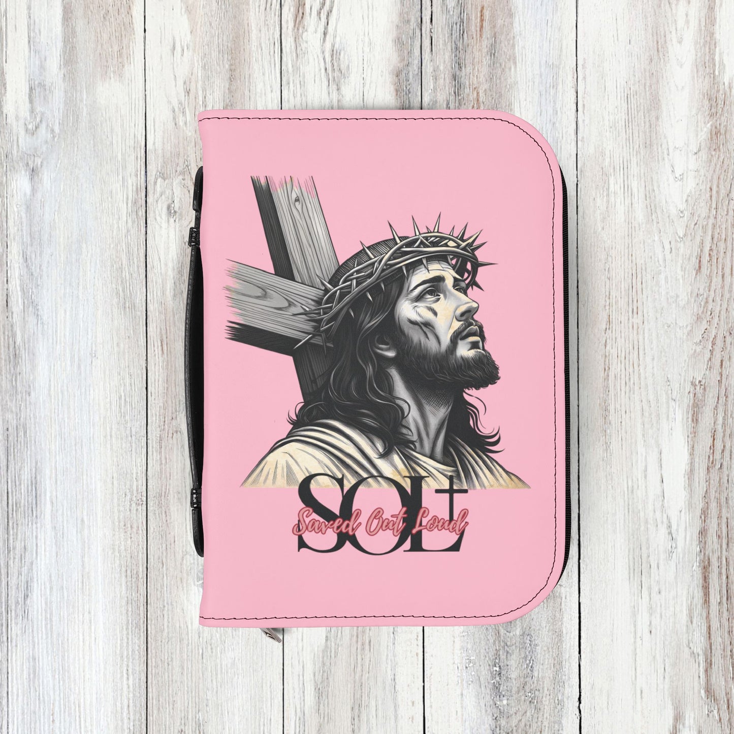 Saved Out Loud Christian Branded Bible Cover- Jesus' Sacrifice, Pink