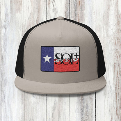 Saved Out Loud Christian Branded 5 Panel Trucker Cap with Embroidery- Texas Flag
