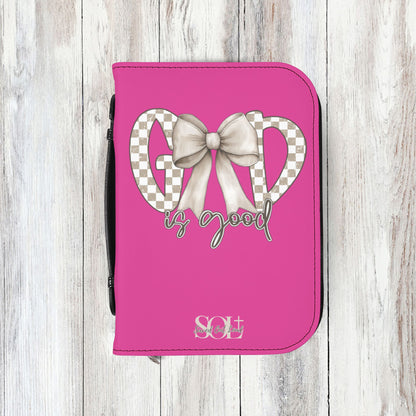 Saved Out Loud Christian Branded Bible Cover- God is Good, Checkered Bow