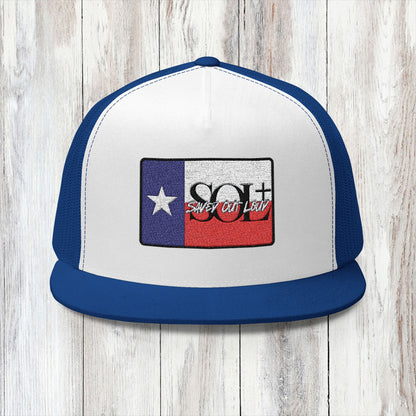 Saved Out Loud Christian Branded 5 Panel Trucker Cap with Embroidery- Texas Flag