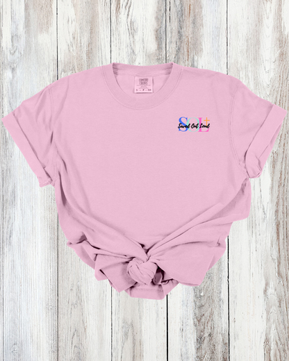 Saved Out Loud Christian Branded Unisex Statement T-shirt- We Will Serve the Lord, Joshua, Rainbow Abstract