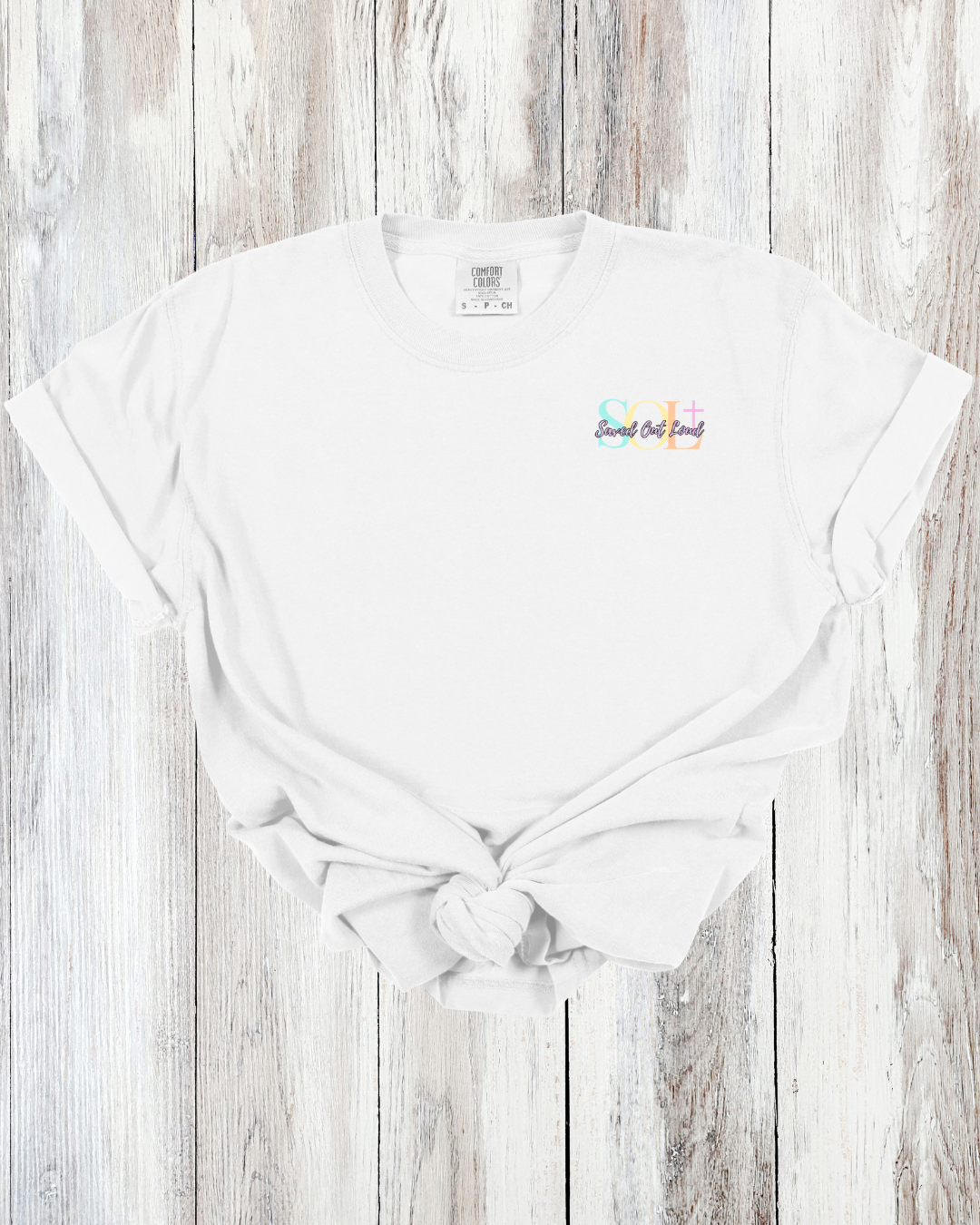 Saved Out Loud Christian Branded Unisex Statement T-shirt- God is Good All the Time, Pastel Multi Color Pattern