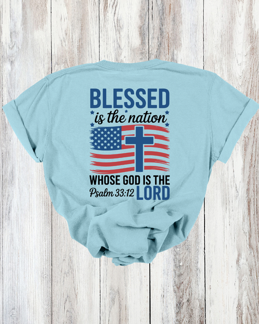 Saved Out Loud Christian Branded Unisex Statement T-shirt- Blessed is the Nation, Psalm, America