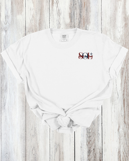 Saved Out Loud Christian Branded Unisex Statement T-shirt- America Needs Jesus, Bow, Stars