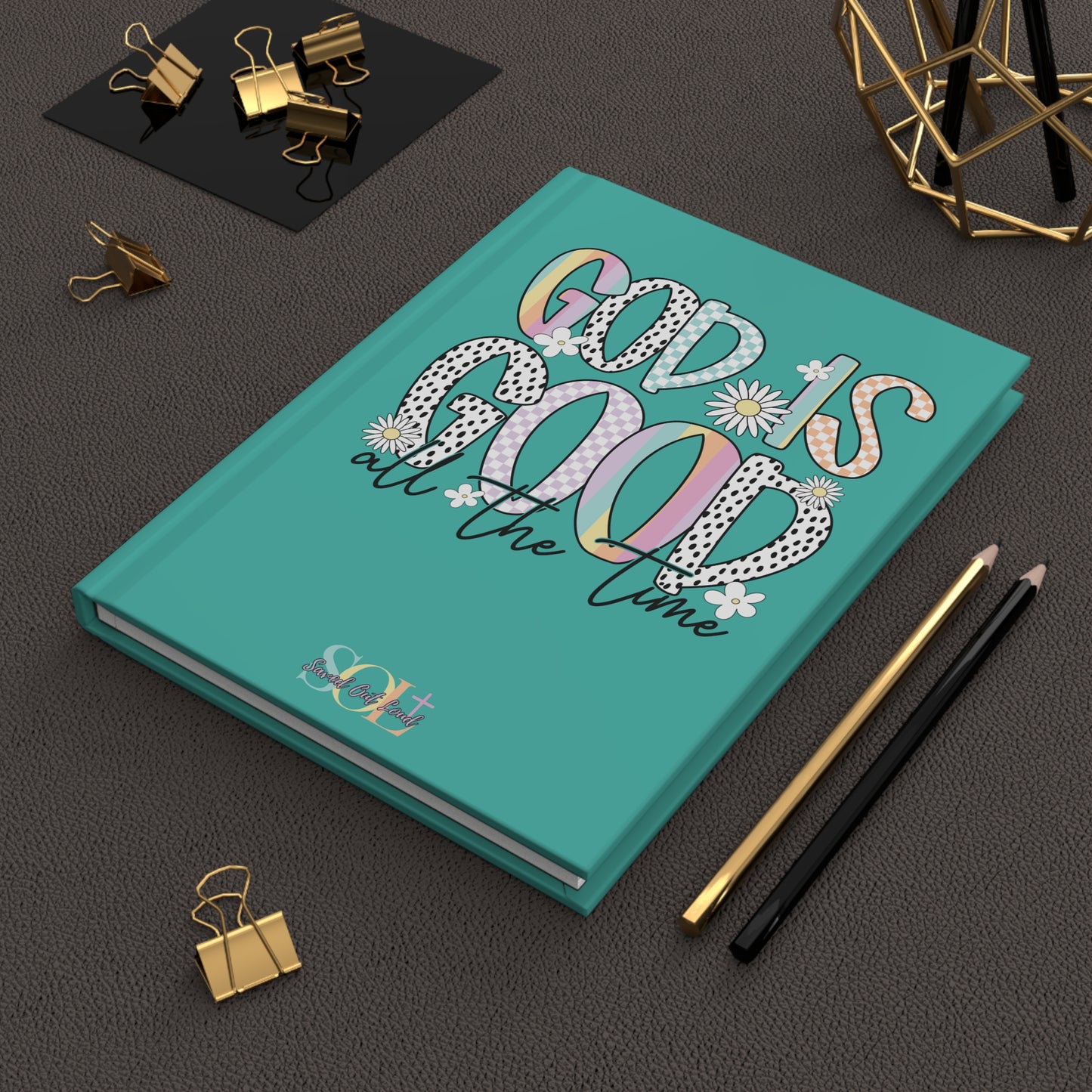 Saved Out Loud Christian Branded Inspirational Hardcover Notebook- God is Good All the Time, Pastel Multi Pattern