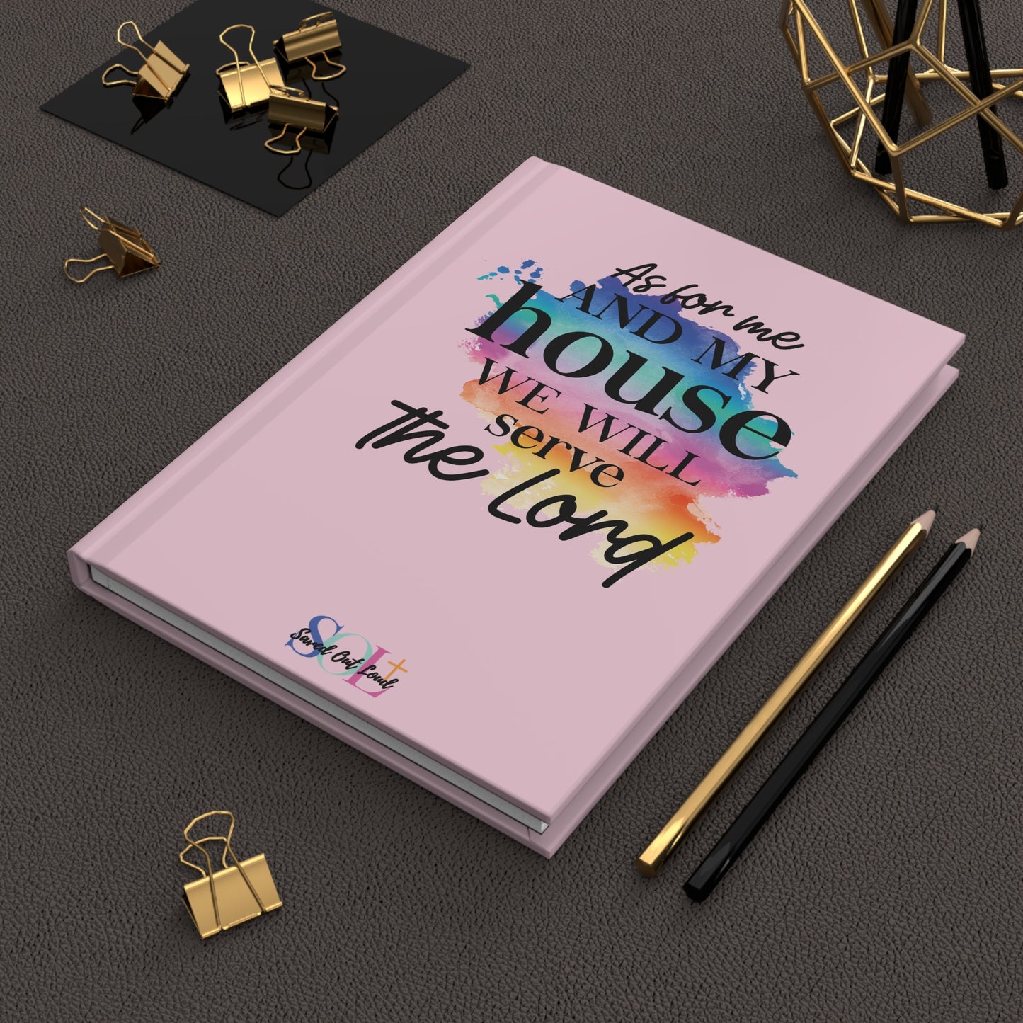 Saved Out Loud Christian Branded Inspirational Hardcover Notebook- We Will Serve the Lord, Joshua, Rainbow Abstract