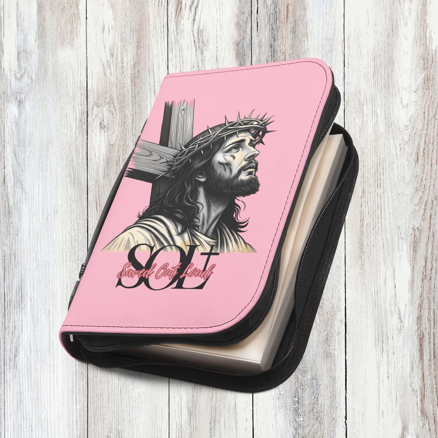 Saved Out Loud Christian Branded Bible Cover- Jesus' Sacrifice, Pink