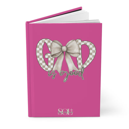 Saved Out Loud Christian Branded Inspirational Hardcover Notebook- God is Good, Checkered Bow
