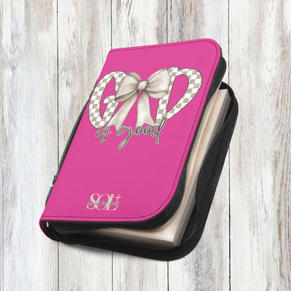 Saved Out Loud Christian Branded Bible Cover- God is Good, Checkered Bow